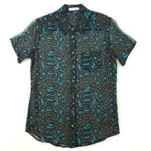 𝅺EQUIPMENT Femme silk leopard print shirt sleeve button down blouse XS Layering
